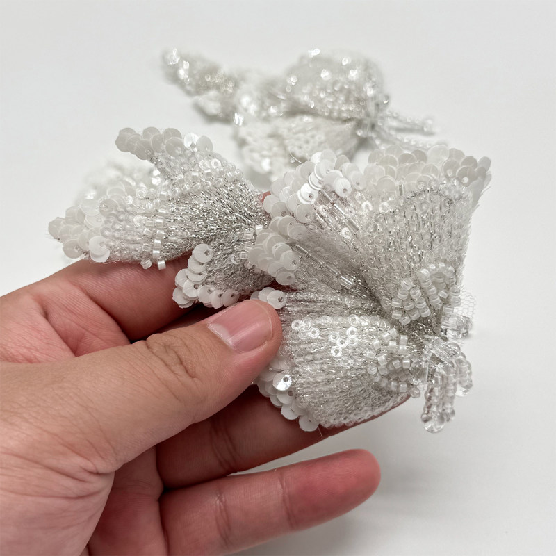 GCW-DH045 Sequin Beaded Butterfly Applique for Bridal Dress and Veil